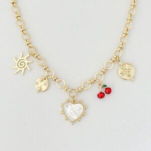 Stainless Steel Gold Plated Sun Charm Necklace, Heart Bee Pendant Necklace